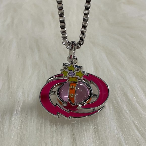 Vivienne Westwood Pink Orb Necklace Silver - Picture 2 of 6